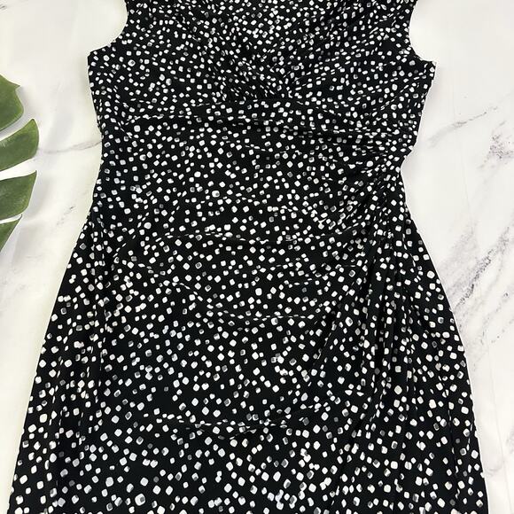 Lauren Ralph Lauren Womens Sheath Dress Size 12 P Black White Dots Stretch - Picture 3 of 10